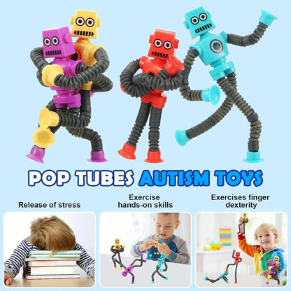 Children Suction Cup Toys Pop Tubes Stress Relief Telescopic Robot Toy�